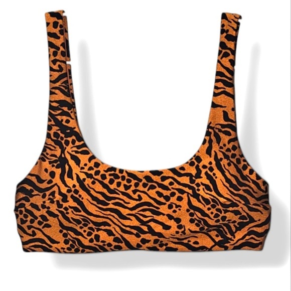H&M Bikini Top Women's Size 10 US Bronze Orange Tiger Print‎ Padded Scoop Neck - Picture 7 of 8